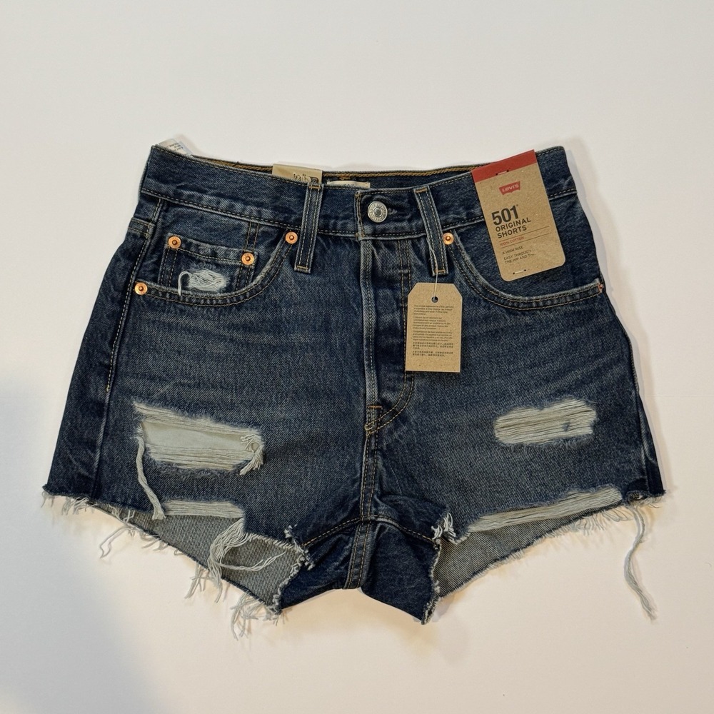 Levi's 501 Original Women's 25 High Rise Medium Wash Cut Off Denim Shorts